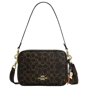 COACH Carey 21 Classic Monogram Pendant Bag – Small Shoulder Bag for Women, Gold and Brown