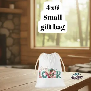 Book Lover 4x6 Small Gift Bag – Floral Drawstring Pouch for Bookish Gifts