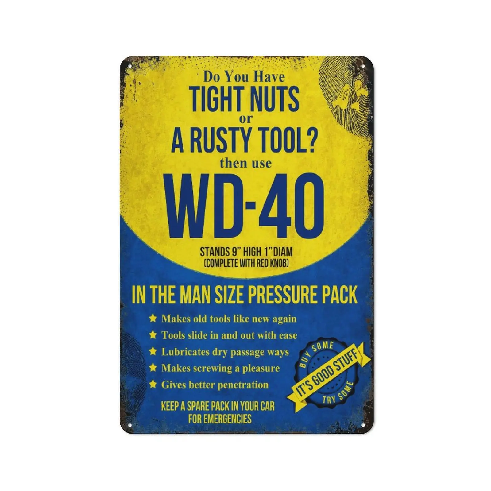 Vintage WD-40 Funny Joke Metal Tin Sign - Retro Look Home Decor Plaque, Garage Decor, Men's Stuff Gag Gift, Boyfriend Gifts Ideas, Wd-40 Sign