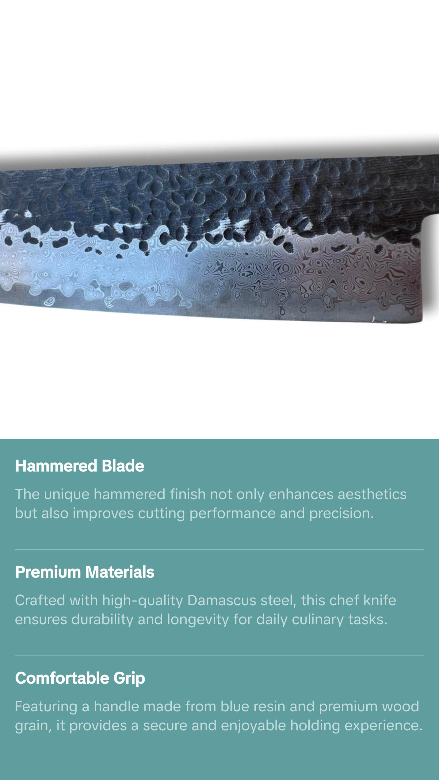 Handmade Damascus Japanese Gyuto Chefs Knife with Black Hammer Finish