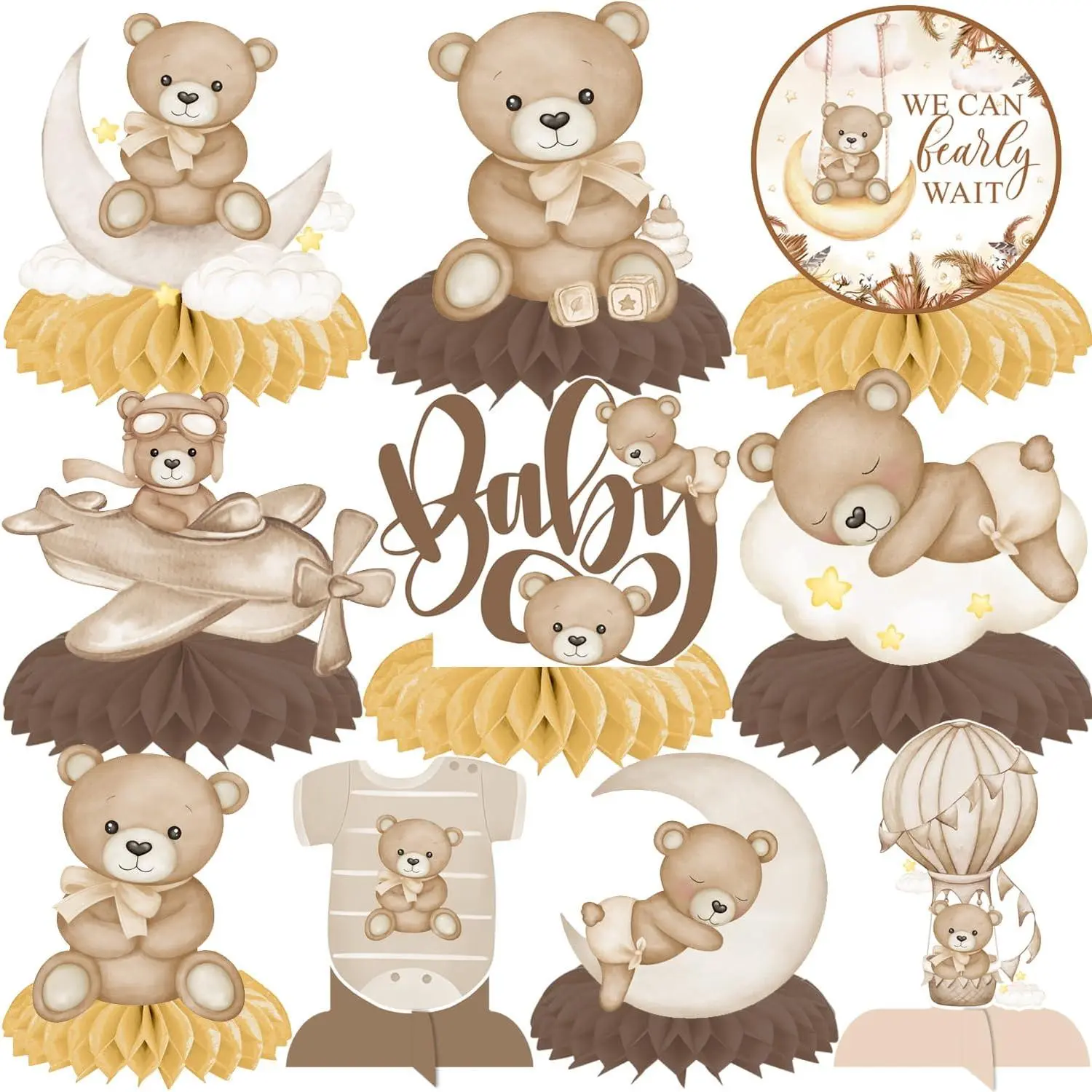 Bear  Shower Honeycomb Centerpieces 11 count We Can Bearly Wait Table Decorations Bear  Shower Supplies Teddy Bear Centerpieces for Table Bear Theme Birthday Party Supplies