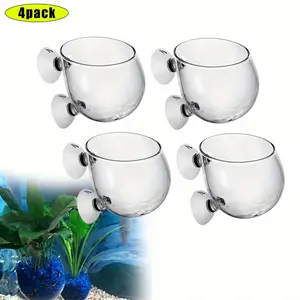 A Set of 4/2 Pcs Crystal Glass Aquarium Plant Pot,Aquarium Aquatic Planter,Red Shrimp Live Plants Fish Tank Glass Holder with Suction Cups for Aquarium Fish Tank Decor,Hand Tools Kits