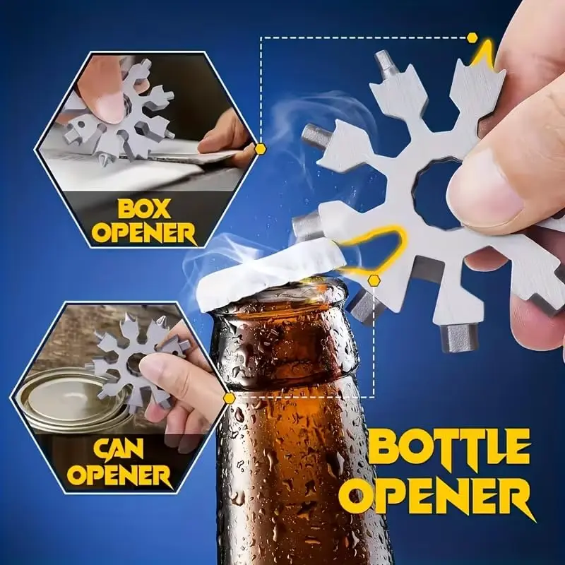 18-in-1 Stainless Steel Snowflake Multi-Tool Set of 4 - Pocket-Size Hex Wrench, Screwdriver EDC Keychain Kit for Outdoor Repairs - Christmas Gifts for Dad, Husband, Home Supplies Hanging Decor Accessory
