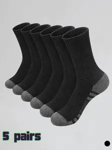 5 Pairs Unisex Work Socks, Breathable Soft Comfort, Patchwork Design, Sporty Style, All Seasons, Casual & Sports Wear, Sports Athletic Socks