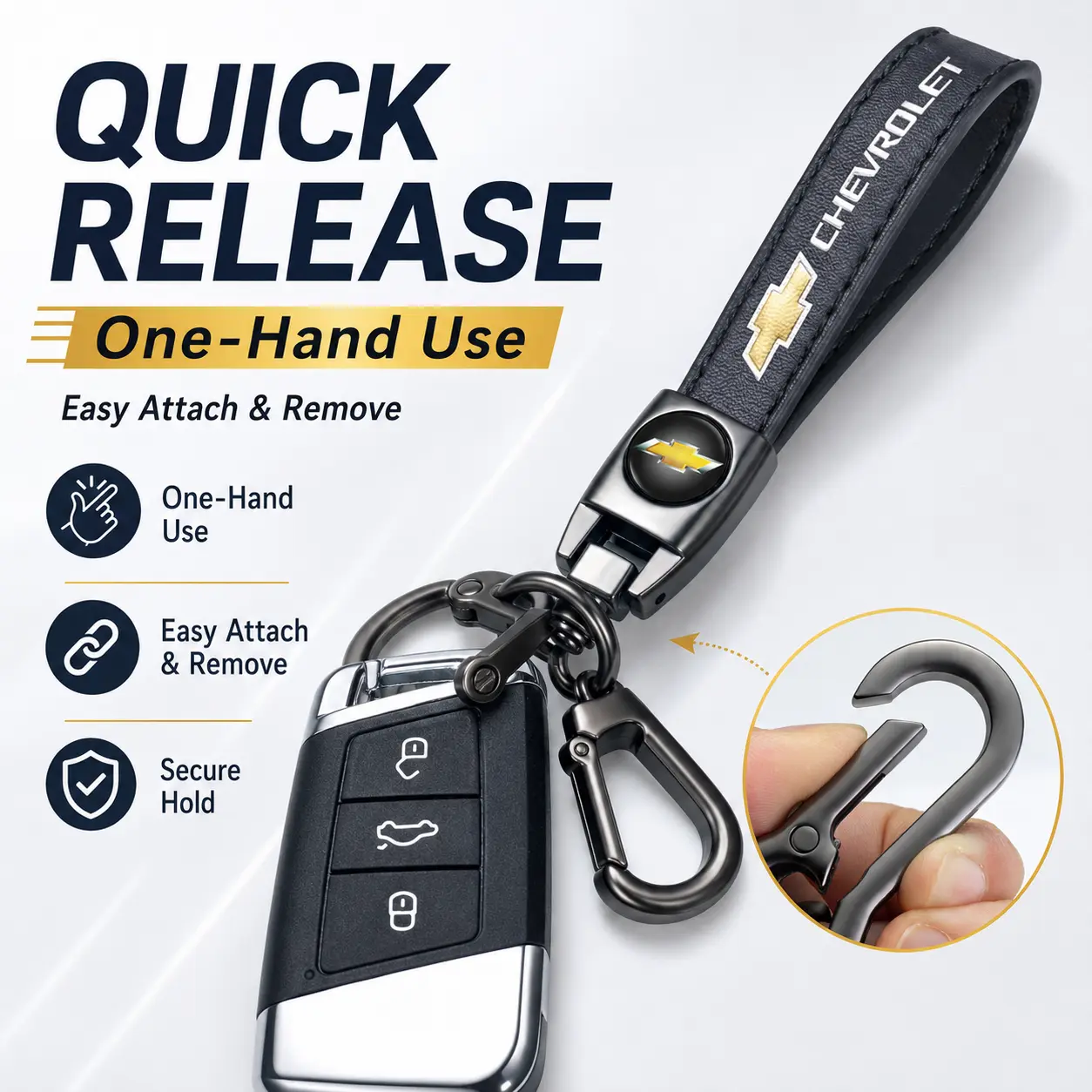 genuine Chevrolet leather keychain, metal key buckle, suitable for Chevrolet models, specially designed and manufactured for all Chevrolet models, high-quality keychain, car gift, car accessory