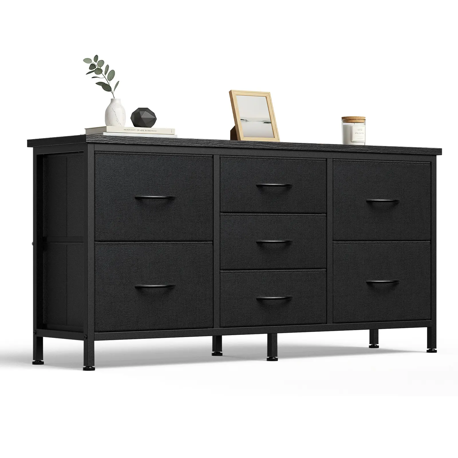7-Drawer Fabric Chest of Drawers with Metal Frame - TV Stand Furniture, 47-in Wide TV Shelf, Modern Console Table for 43-55 in TVs, Indoor Room Storage Unit for Adults