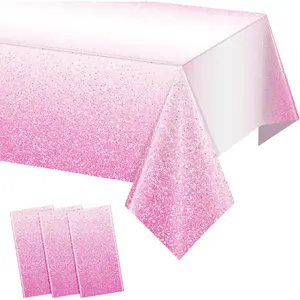 3 Pack Ombre Pink Plastic Tablecloth for Parties,Gradient Pastel Pink Disposable Tablecloths Rectangle Tables,Light Pink Sprinkle Table Cover Wedding Birthday Anniversary Party,54x108Inch