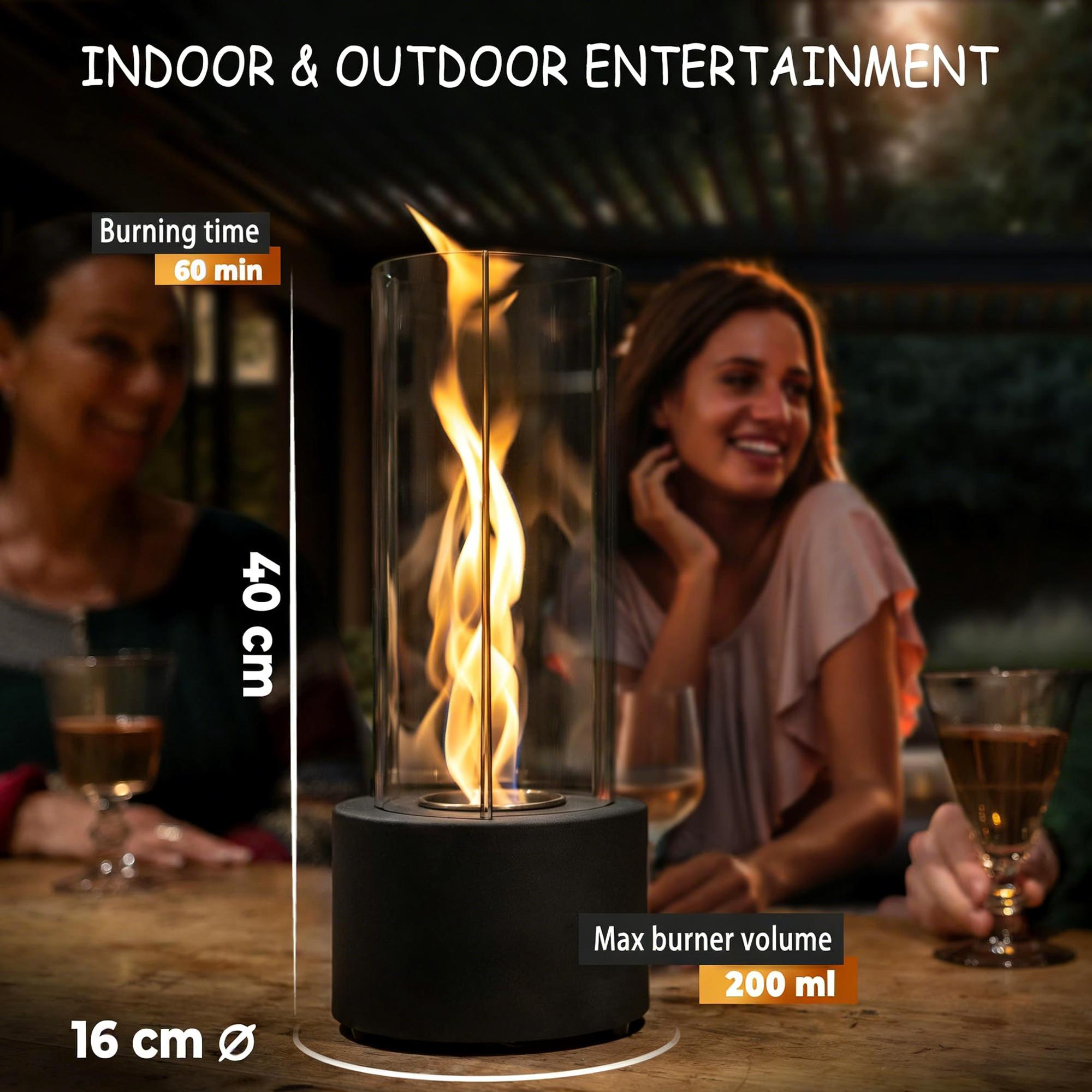 Tornado Tabletop Fire Pit [ 60-90 Mins  ] with Adjustable Flame Ring, Tabletop Fireplace Indoor & Outdoor Gift for Balcony Home Decor, Portable Table Top Firepit for Parties, Clear Glass Fire Pit Modern