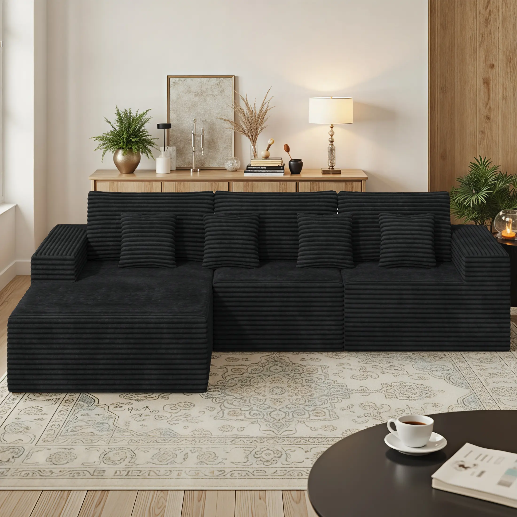Boneless Modular Cloud Couch - 2-Pack Shipping, 111'' L-Shaped Chaise Deep-Seat Upholstered Sofa, No Assembly Required for Living Room, Apartment Furniture, Bedroom