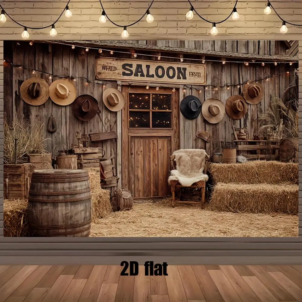 1PC Retro Cowboy Western Saloon Themed 2D Flat Polyester Backdrop, Decorative Curtain Banner, Indoor-Outdoor Photo Wall Hanging Cloth for Birthday Events,summerwins