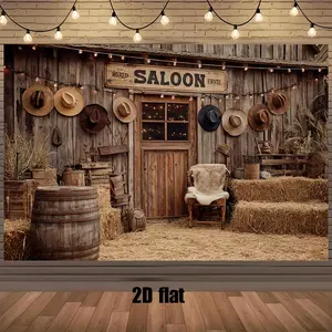 1PC,2D Flat Backdrop Western Saloon Themed Decorative Backdrop, Retro Country Cowboy - Style Party Decoration Curtain, Photo Background Wall Hanging Cloth for Birthday, Wedding, Festival Events