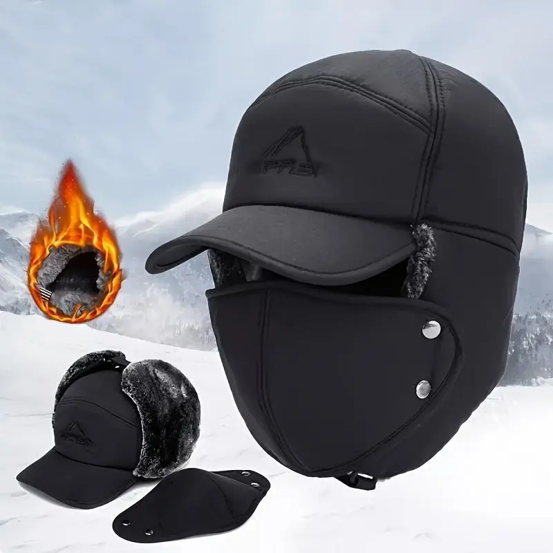 Winter Essentials Warm Hat Winter 3 in 1 Thermal Fur Lined Trapper Hat with Ear Flap Full Face Warmer Cover Mens Trapper Hat rechargeable warm windproof winter hat