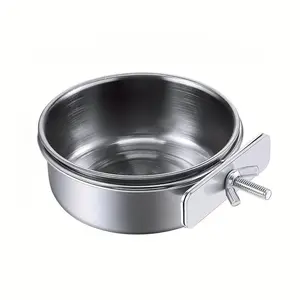 Stainless Steel Parrot Feeder, 1pc Durable Anti-peck Bird Food & Water Bowl for Cage, Spill-proof Feeding Supplies Accessories