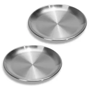 2-Pack Stainless Steel Cat Food Bowls, Shallow Whisker-Friendly Non-Slip Silicone Base Metal Dishes, Easy to Clean Indoor Feeding Flat Plates for Cat, Kitten, Small Dog (6.7")
