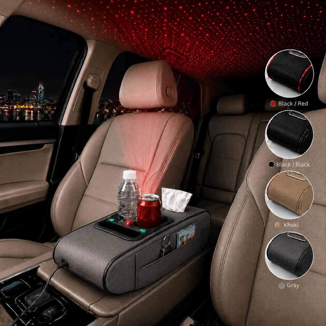 [Summer Sale Deals] 7-in-1 Universal Fit Memory Foam Car Center Console Armrest, Car Interior Stowing & Tidying Accessory with Phone Slot, Cup Holder, Phone Charger, Tissue Box, Storage Bag