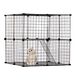 VEVOR Large 2-tier Cat Cage,  28 x 28 x 28", DIY Detachable Metal Wire Cat Enclosure, with Ramp Ladder Adjustable Resting Platform, Crate Large Indoor ＆ Outdoor Exercise Place for Small Animals, Black