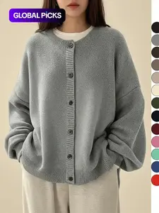 Women's Solid color Basic Button Front Knit Cardigan, Casual Long Sleeve Knitwear for Daily Wear, Ladies Clothes Womenswear for All Seasons Knitting, Knit Sweater Clothing