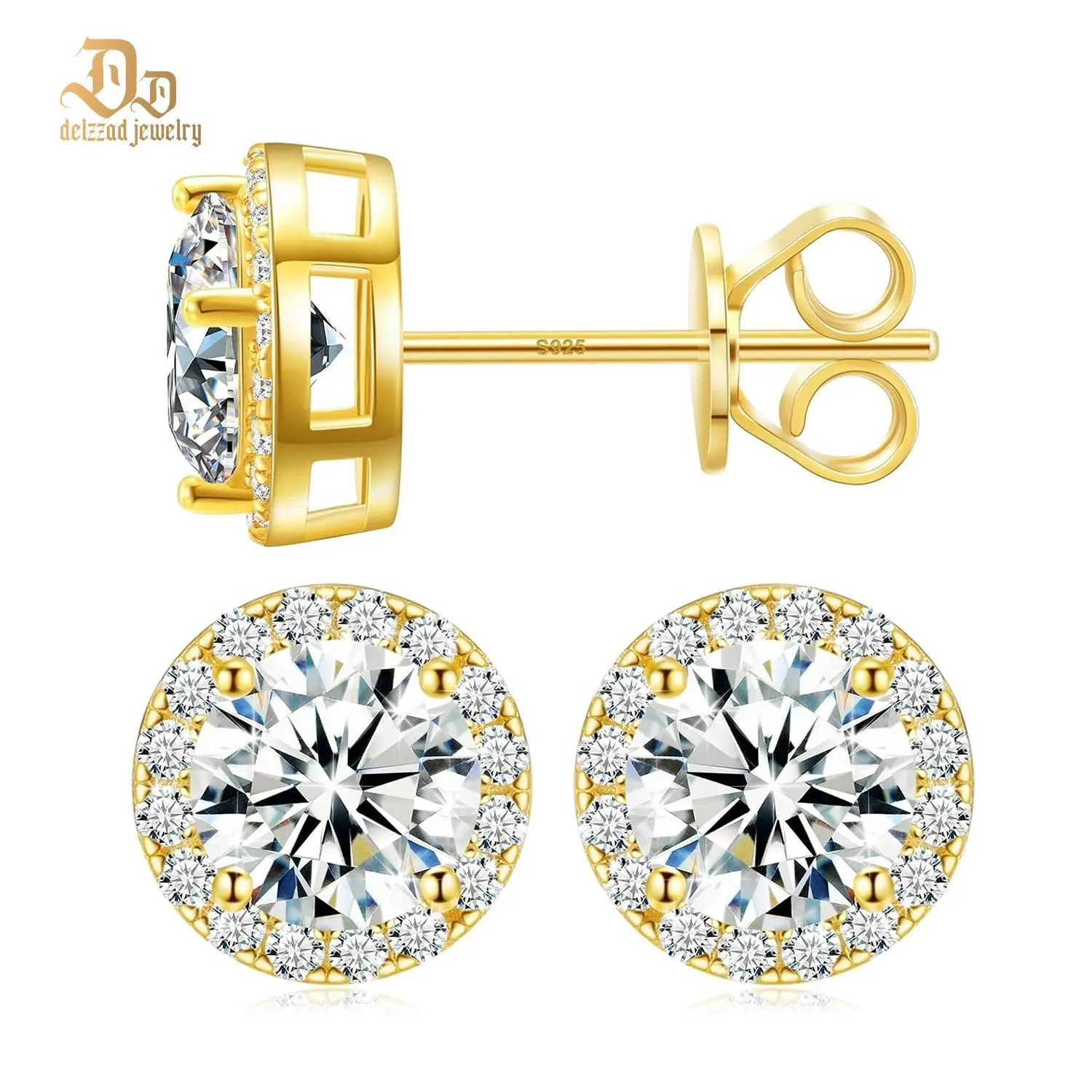 Delzzad S925 Iced Out Halo Stud Earrings D Color VVS Synthetic Moissanite Stud Earrings Jewelry Perfect Birthday Mother’s Day Christmas Gift for Men Women Wedding Set