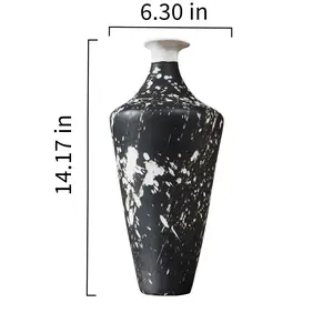 Irregular Handcrafted Ceramic Tabletop Vase, Splash Ink Pattern Textured Rustic Farmhouse Decor, Tall Boho Flower Vase for Home Decoration, Living Room Table Centerpieces, Mantel Shelf