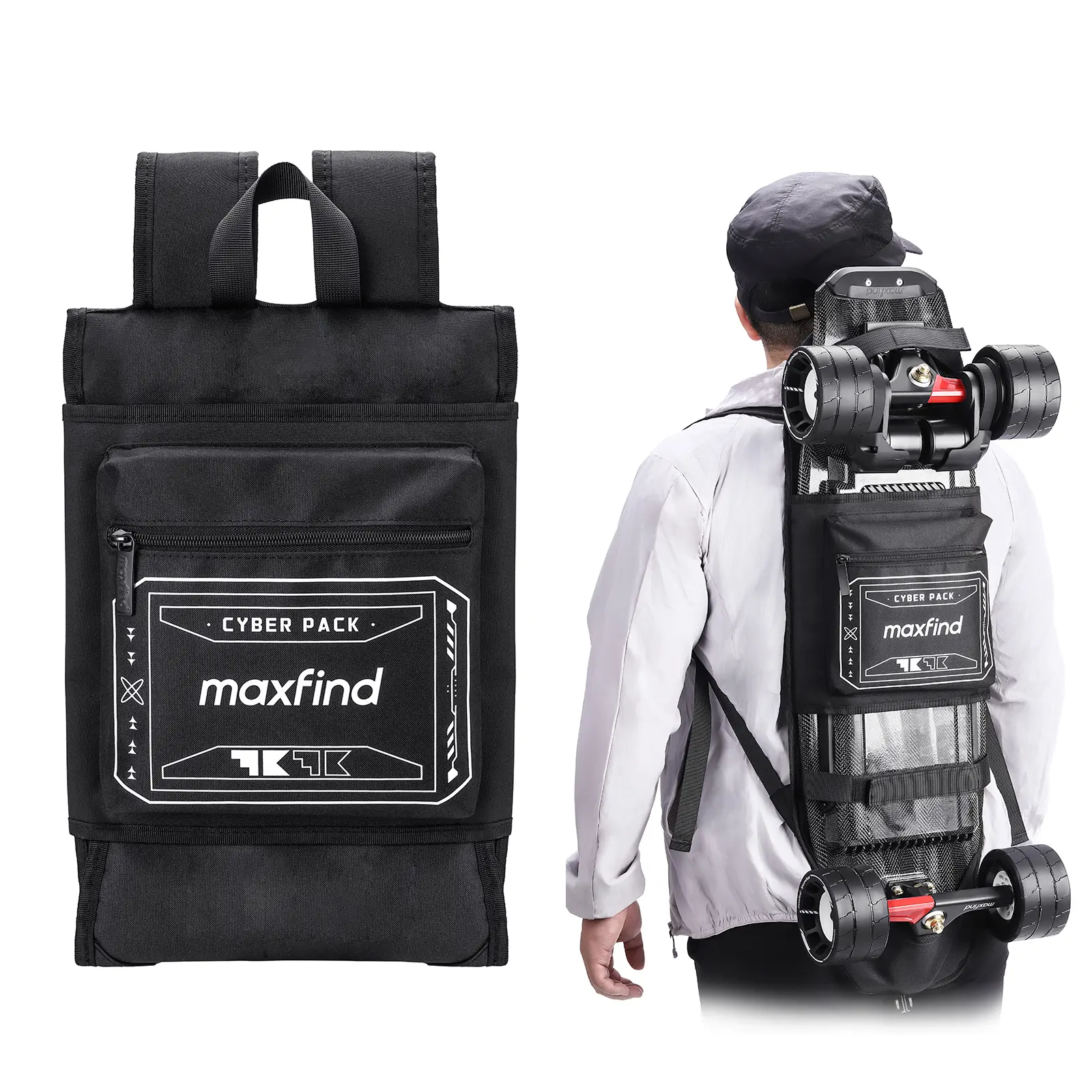 Professional Skateboard Backpack Waterproof Durable Multi-Functional Sports Bag for Electric Skateboard & Longboard, Commuting Travel Backpack with Adjustable Straps