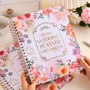 Floral Pattern Wedding Planner, 1 Count 132-page Bridal Planning Notebook with Stickers, Checklists, Pockets & Calendars, Ideal for Wedding Organization, Budget Planners