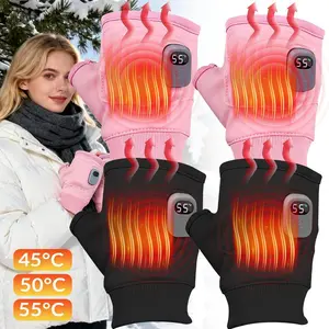 Touchscreen Fingerless Heated Gloves – Rechargeable Hand Warmers for Winter Work Arthritis Pain Relief, Men & Women