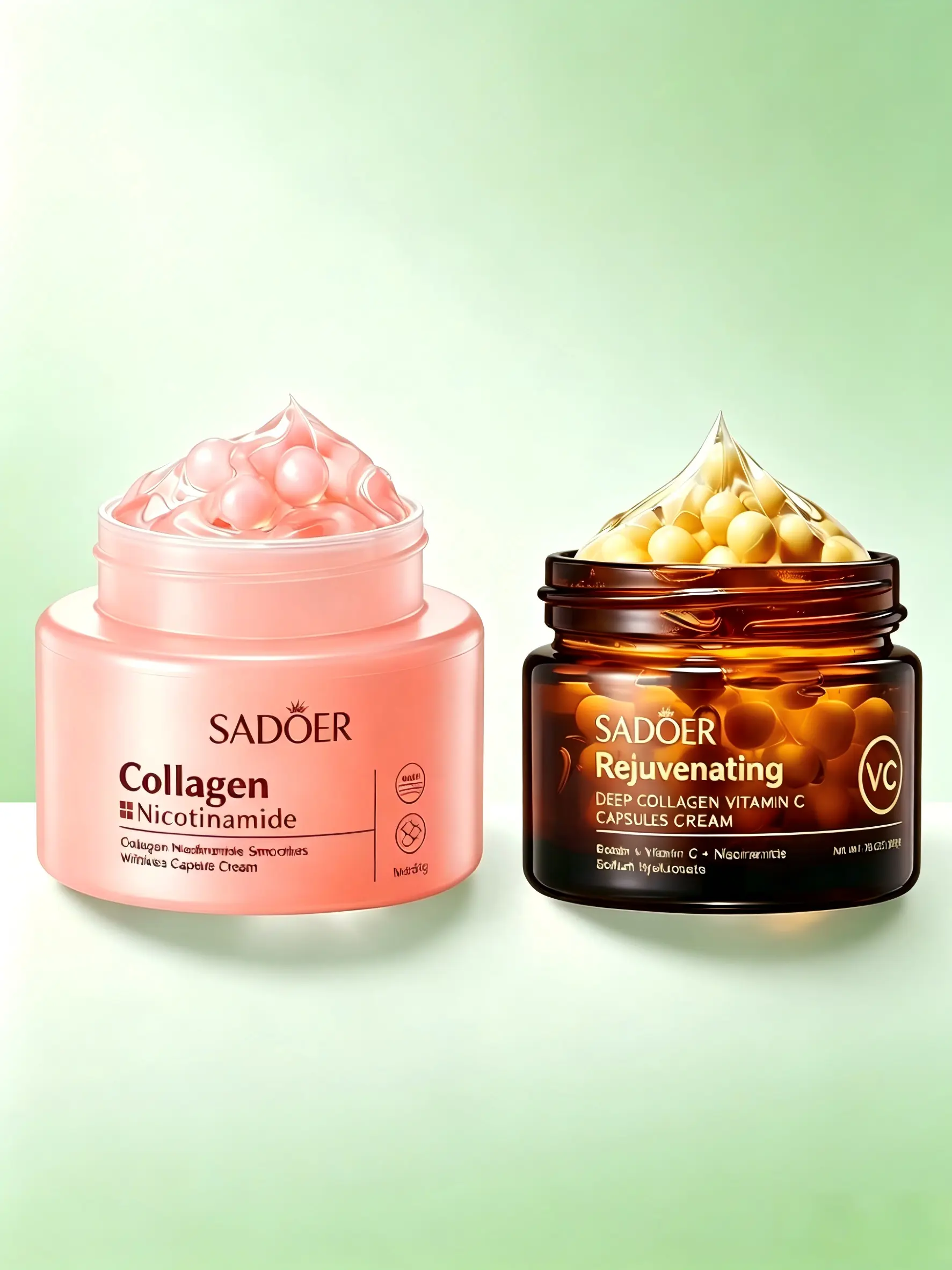 Face Moisturizer Duo - Amber VC & Pink Nicotinamide Collagen Bead Cream for Hydration, Radiant Skin, and Uneven Tone, Uneven Skin Tone, Regular Edition, Deeply Moisturizing, Soft Skin