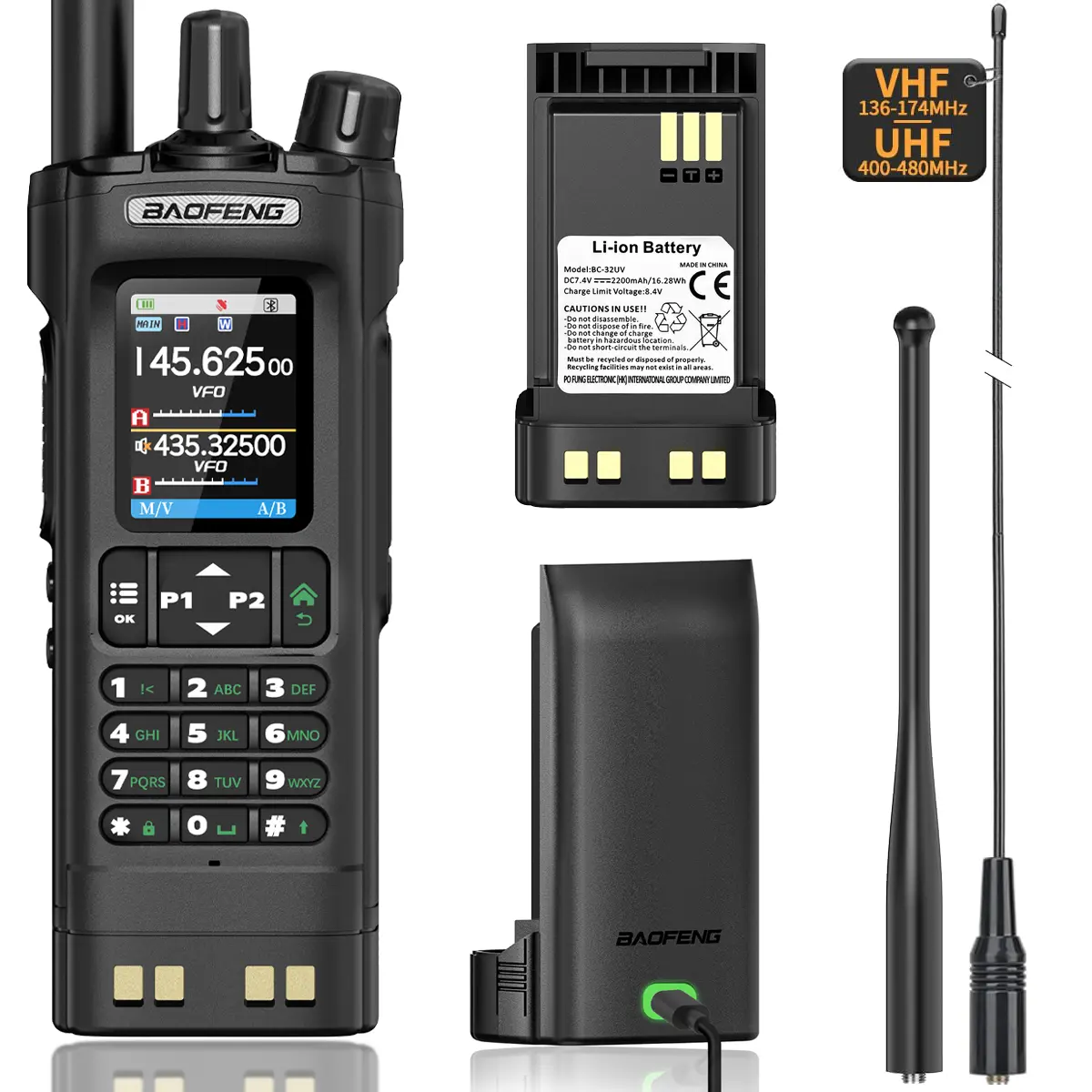 (Two Battery) Baofeng UV-32 GPS 10W Handheld Walkie Talkie Portable Two Way Radio APP Programming Camping Survival Gear Hunting