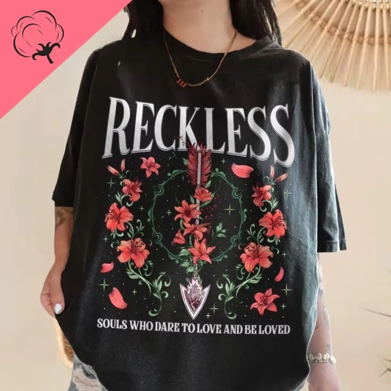 Powerless Series Floral Bookish Shirt | Kai & Paedyn Romantic Lovers Tee | Cozy Cotton Unisex Couple Apparel