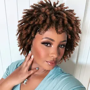 New 2025 Arrivals Short Dreadlock Wig Short Afro Curly Braided Wigs for Women Faux Locs Twist Braiding Ombre Synthetic Hair Wigs 6 Inches(1B350)