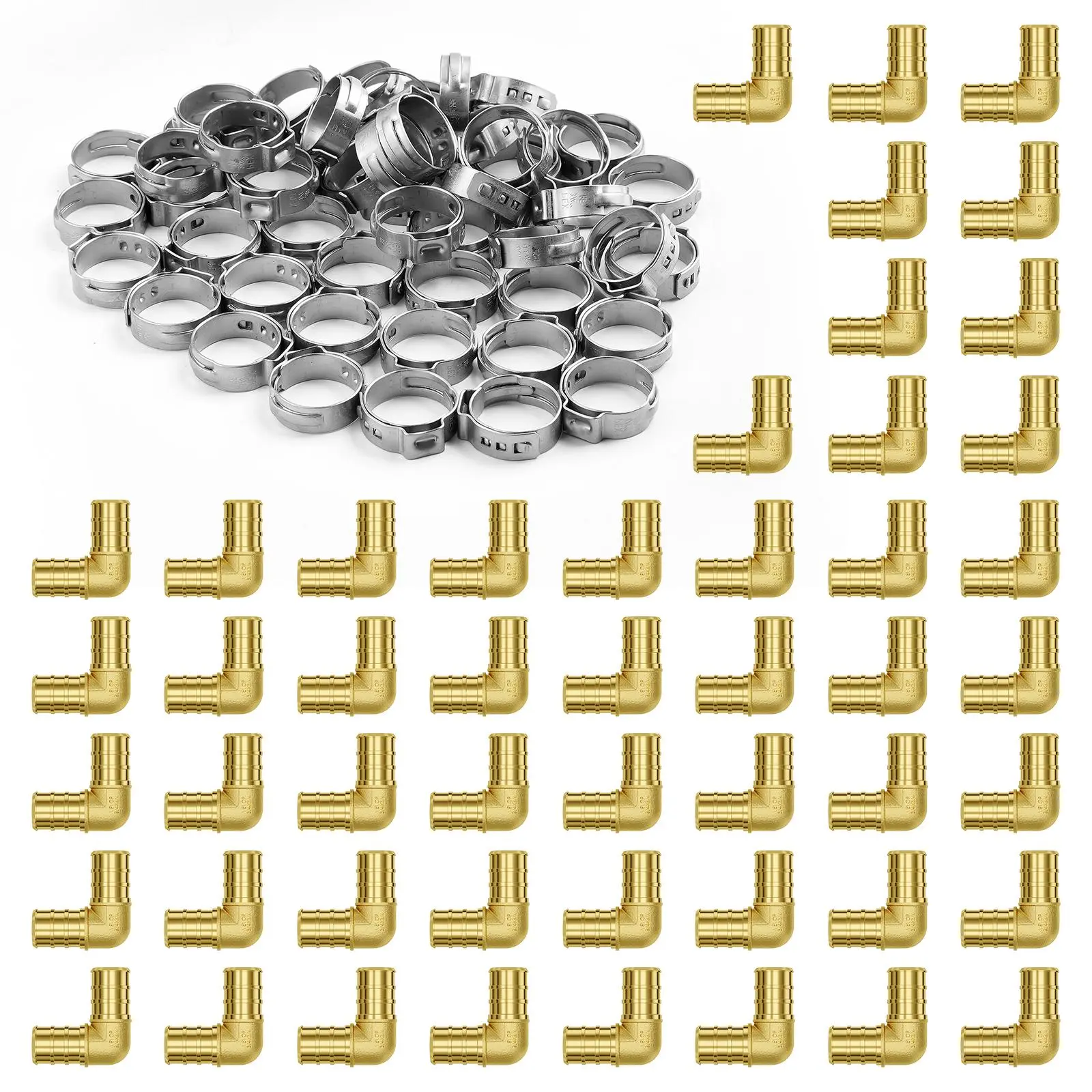 【BackToSchool】VEVOR Pipe Fittings, 3/4" 50PCS Brass Pipe Fittings, Clamp-style Elbows Pipe Connector Brass Air Fittings, Heavy Duty Plumbing Fittings Tube Adapter for Heating/Shower Systems,Outdoor Water Pipes