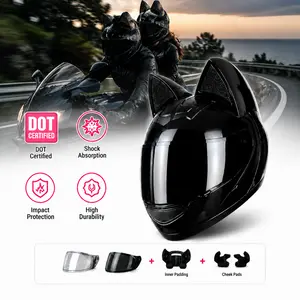 E-Bike & Cat Ear Motorcycle Helmet – Unisex Full-Face, DOT Certified, Lightweight, Bluetooth Ready, Soft Ear Pads, Aerodynamic Vent, 2 Visors, Adjustable Liners (M, S & L), Helmet Bag – Cool & Personalized Safety Gear