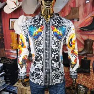 Barabas Men's Shiny Rooster Print Shirt - Vibrant Cock Design, Stylish & Trendy, Perfect for Casual Wear Top