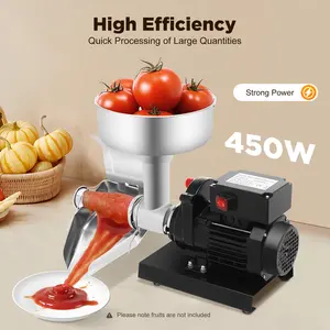 CNCEST Electric Tomato Sauce Maker, 450W Stainless Steel Strainer Machine for Homemade Ketchup & Puree, Professional Food Mill with Large Funnel, Black & Silver