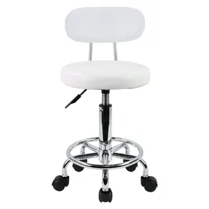 KKTONER Ergonomic Height Adjustable Office Swivel Chair - Small PU Leather Low-Back Swivel Stool with Adjustable Seat, Footrest, Quick Setup for Work, Salon (White), Swivel Stools