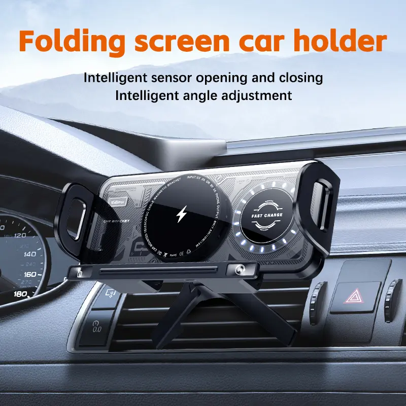 15W wireless fast charging car mount, automatic clamping vent phone holder, 90° rotatable landscape and portrait screen switching, mobile phone navigation holder, suitable for smartphones, foldable screen phones and tablets,car accessories