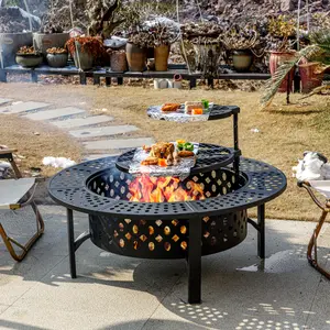 42 Inch Fire Pit with 2 Grills, Extra Large Wood Burning Fire Pits for Outside with Lid & Poker, Heavy Duty Firepit,BBQ& Outdoor Fire Pit & Round Metal Table 3 in 1 for Patio, Picnic, Party