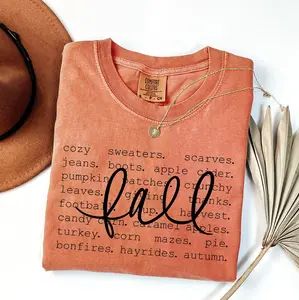 Comfort Colors Hello Fall Shirt – Women’s Autumn Tee – Fall Words Graphic T-Shirt – Thanksgiving Graphic Tee –  Fall Shirt