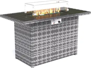 UDPATIO 44" Propane Gas Fire Pit Table 55000 BTU Rectangular Fire Pit with Glass Wind Guard for Outside Patio Deck Garden Backyard