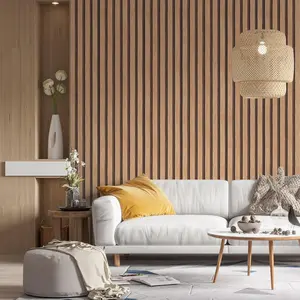 AOZEY Brown Wood Slat Peel and Stick Wallpaper, Textured Faux Wood Self-adhesive, Waterproof Removable Wall Panel For Home Decor Doors