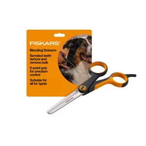 Fiskars Pet Blending Scissors with Serrated Teeth for Gentle Precise Blending 5-point Grip Control Durable Stainless Steel Blades for Dogs & Cats