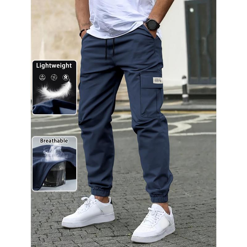 Men's Non-Stretch Casual Cargo Trousers - Menswear, Lightweight Breathable Durable Fabric, Adjustable Drawstring Waist, Roomy Functional Pockets, Relaxed Straight Silhouette, Ideal for Work, Outdoor Activities, Trouser, Breathable Men's Pants, Casual Men'