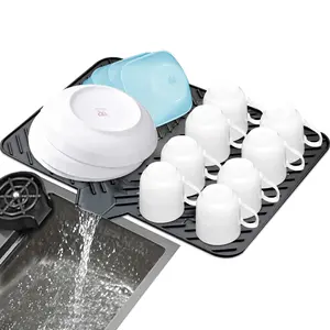 Luxet Silicone Dish Drying Mat with Built-in Drain Lip - Hygienic Drying Pad - Sturdy Compact Easy to Clean Tray Protects Surfaces Prevents Water Build Up - 23 X 17