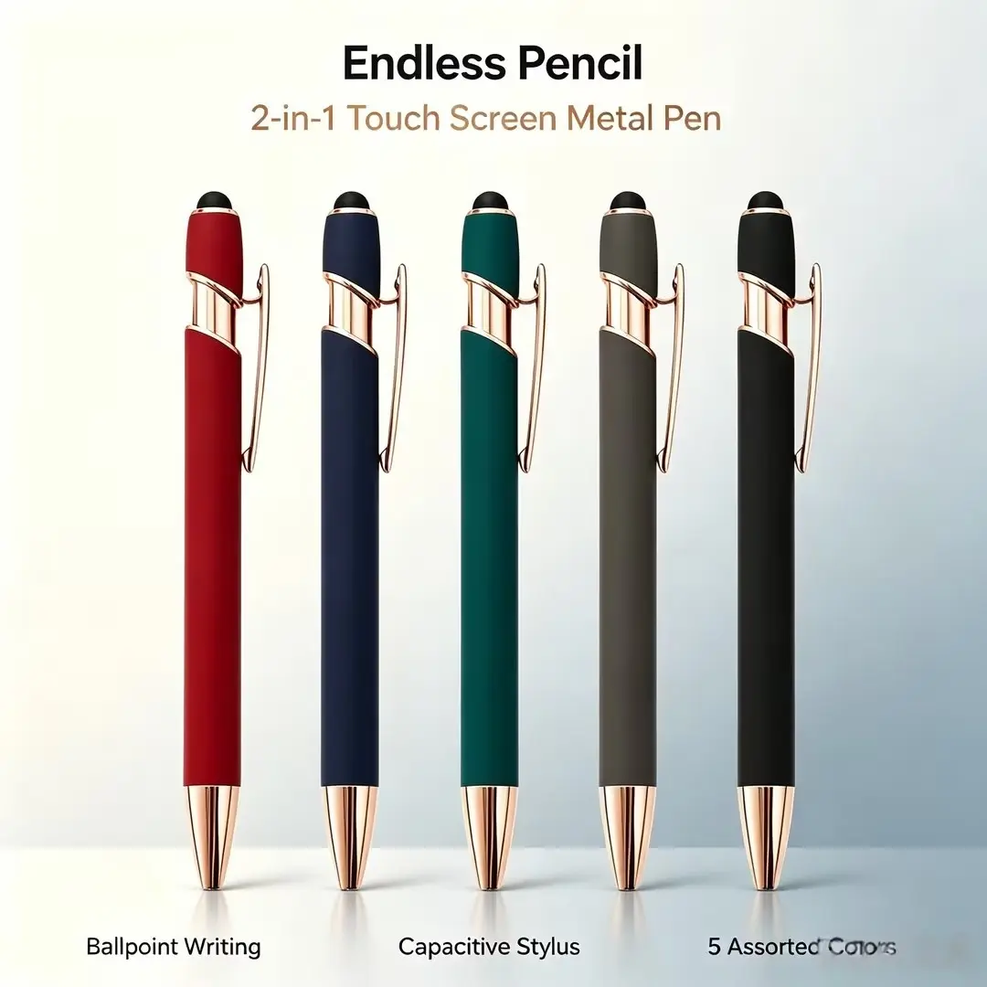 【Back to School Must-Have】2-in-1 Metal Endless Ballpoint Pen with Capacitive Stylus Tip, Multi Colors Touch Screen Writing Pen, Heavy Duty Metal Office Pen, Back to School Business Stationery Gift for Office Workers Students