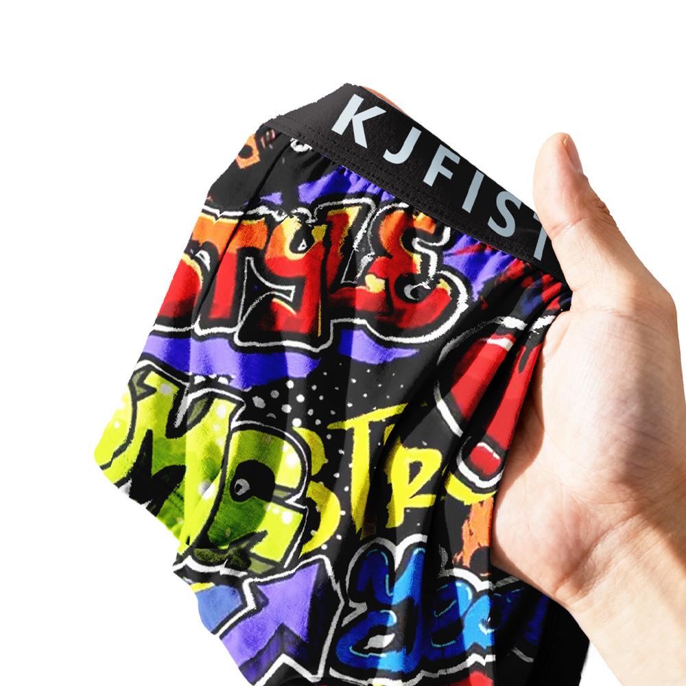 KJFISTMU 12-piece set of men's boxer briefs with stylish printed patterns, long-length men's boxer briefs, soft and breathable, trendy graffiti sports underwear, men's underwear, cycling shorts Men's Clothing Set Fabric Menswear