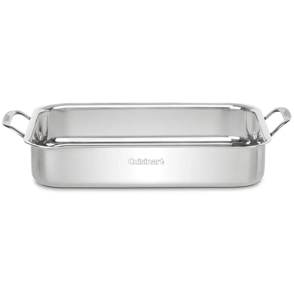 Chefs' Classic Mirror Polish Stainless Steel Lasagna Pan - Riveted Handles, Food-Safe, Roasting Pan Functionality, Buffet-Ready Bakeware for Standard Ovens, Food-Safe Lasagna Dishes, Roasting Pan Lasagna Dishes