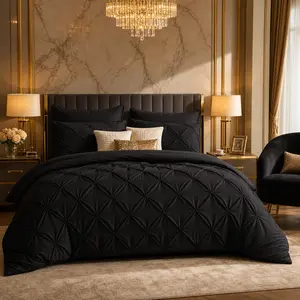 JOLLYVOGUE Black Queen Comforter Set 7 Pieces - Bed in a Bag for All Season,Luxury,Breathable & Lightweight, Pintuck Bedding Sets with Comforter, Flat Sheet, Fitted Sheet and Pillowcases Shams #Summervibes