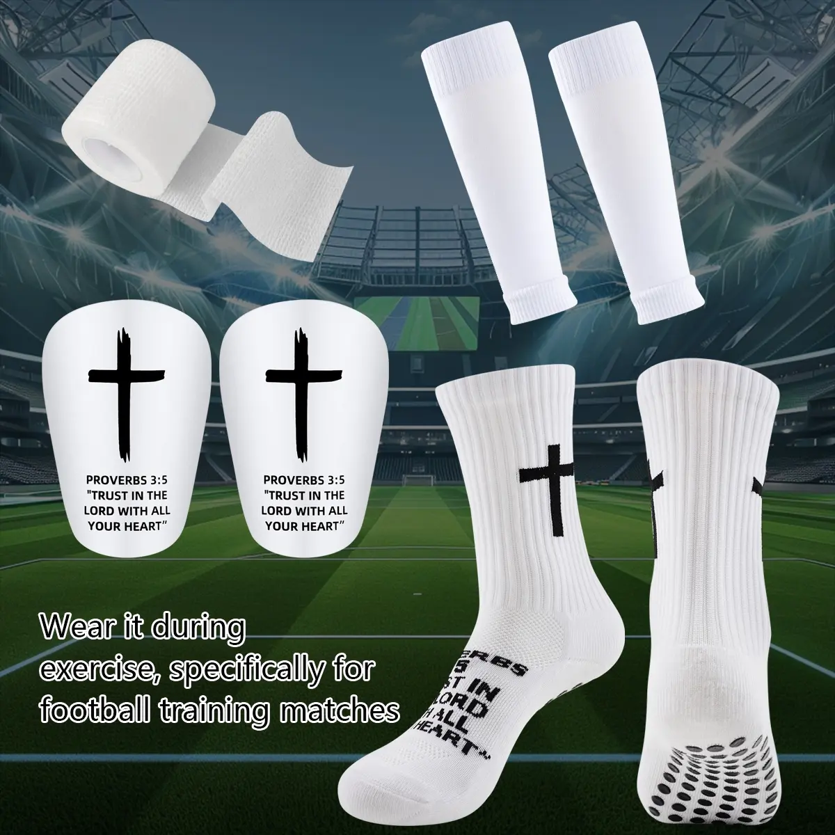Men & Women Soccer Gear Set, Sport Socks, Leg Sleeves, Training Inserts, Sports Tape, Outdoor Training, Football Field Essentials, Football Kit, Outdoor Wear Socks