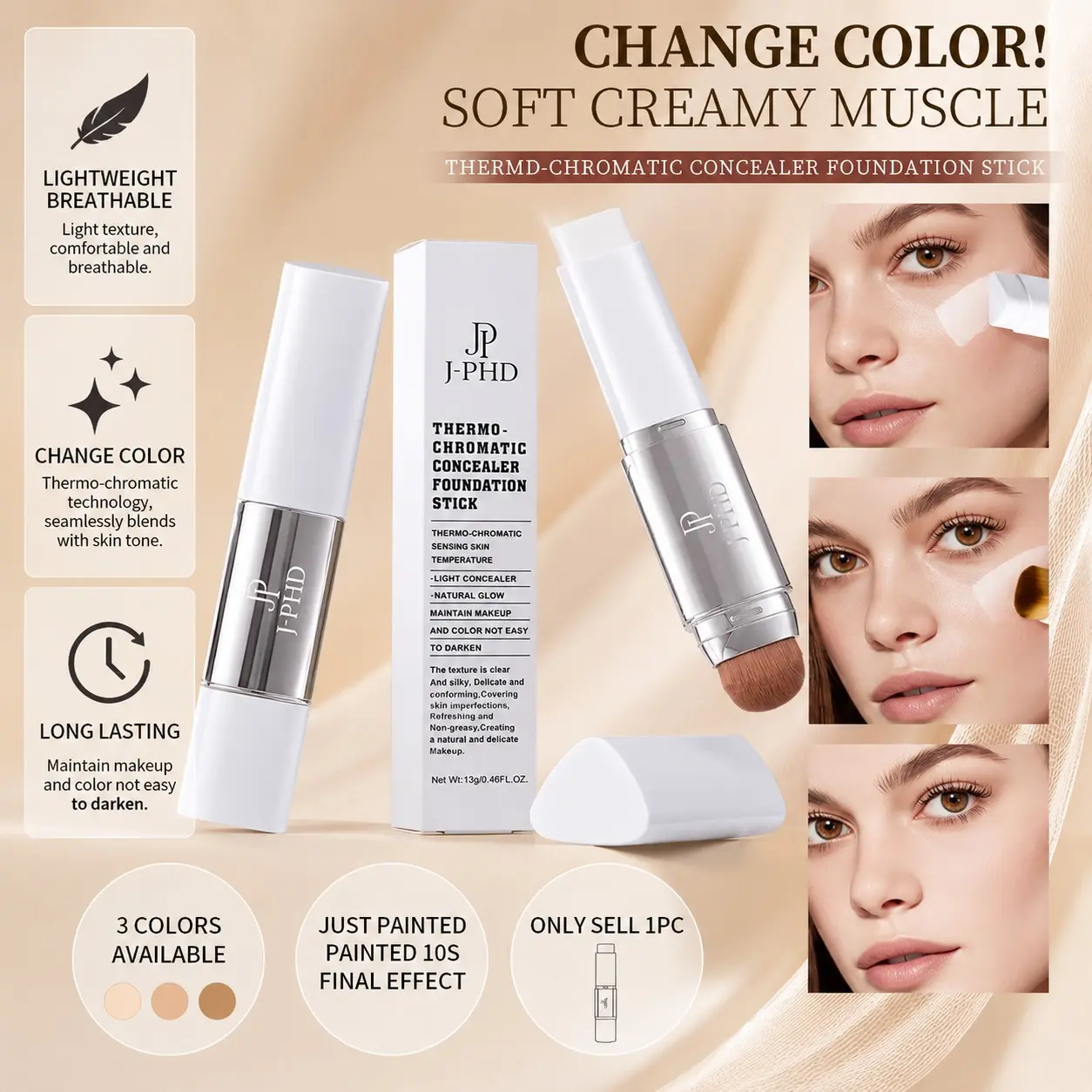 Dual-Ended Cover Cream Stick, 24h Long-Lasting Waterproof, Korean High Flawless Coverage Long Wear Foundation with Collagen, Flawless Natural Makeup, Concealer, Gift Idea