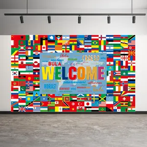 World Flag Banner, Decorative Banner, International Country Flags Background Decoration, Brass Hook Eye, Hanging, Wall Hanging Backdrop, Party Supplies, Sports Events, Bar, Club, Birthday, Classroom Decor, Wall